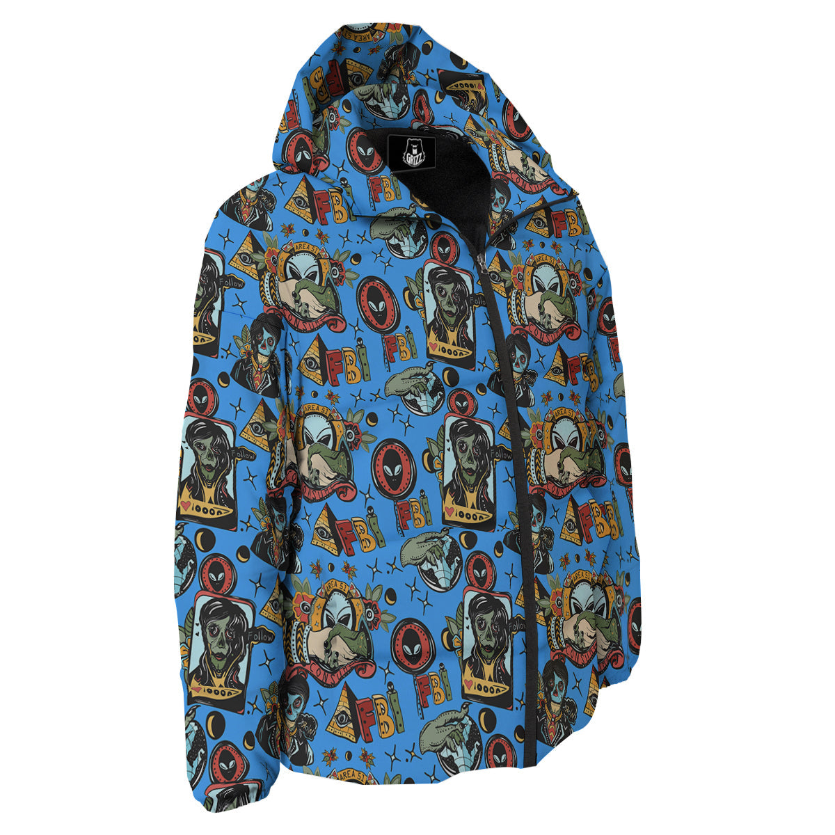 Space Alien Retro Tattoo Print Pattern Down Jacket-grizzshop