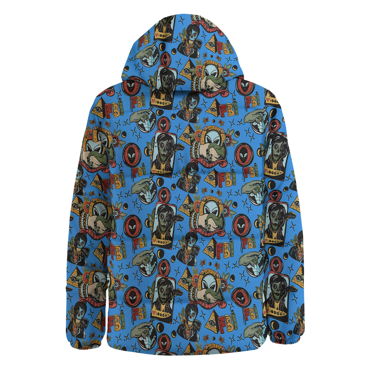 Space Alien Retro Tattoo Print Pattern Down Jacket-grizzshop