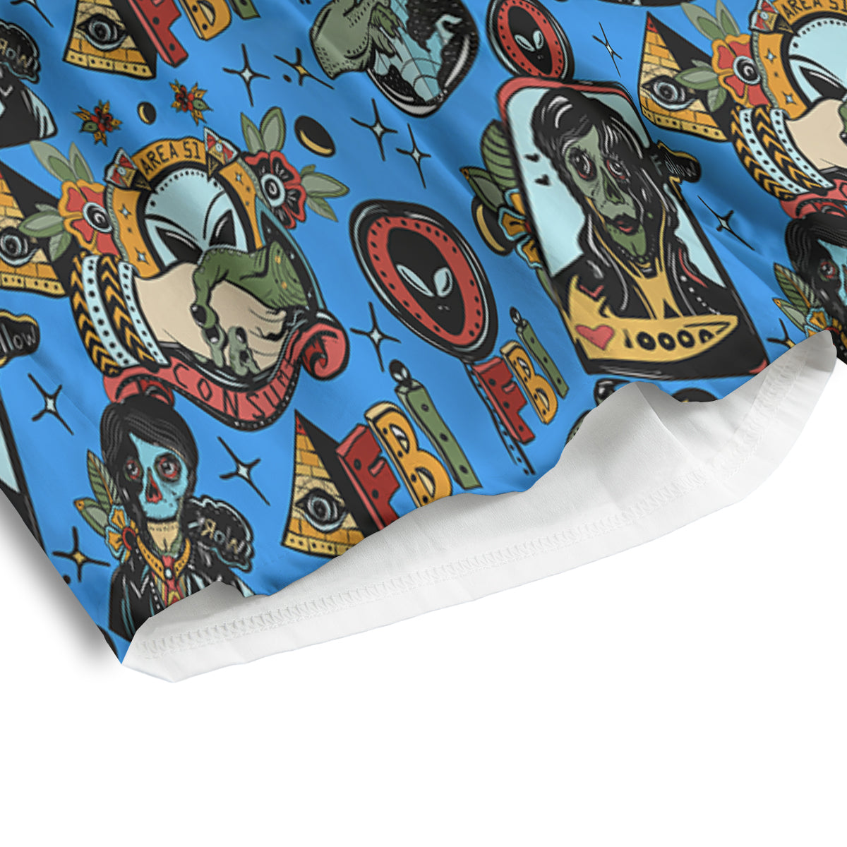 Space Alien Retro Tattoo Print Pattern Men's Athletic Shorts