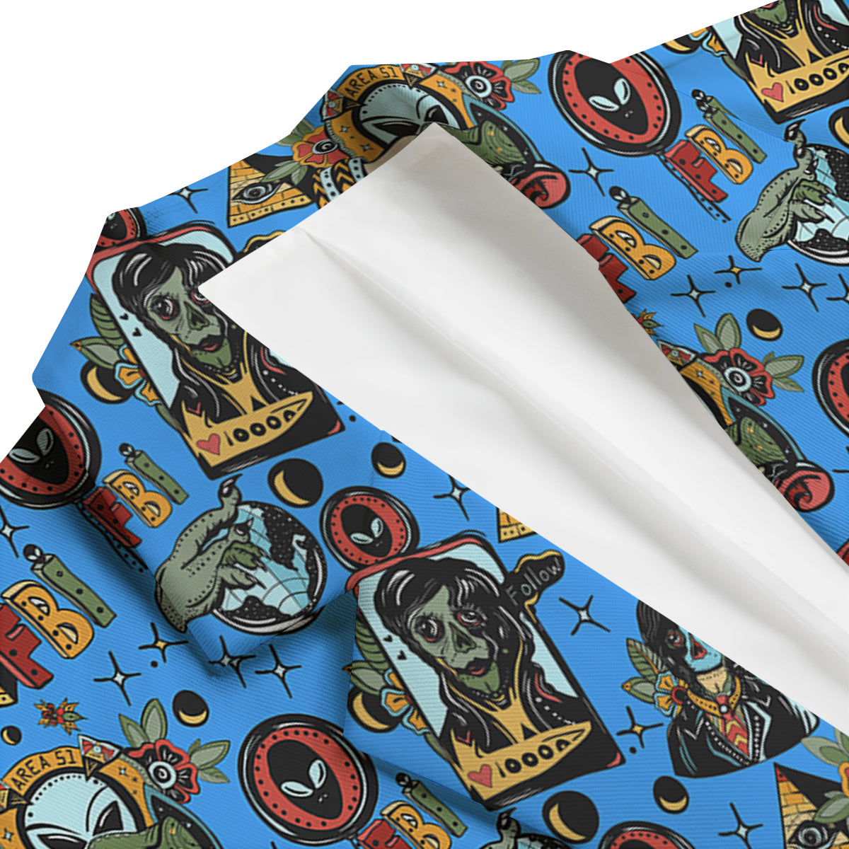 Space Alien Retro Tattoo Print Pattern Men's Blazer-grizzshop