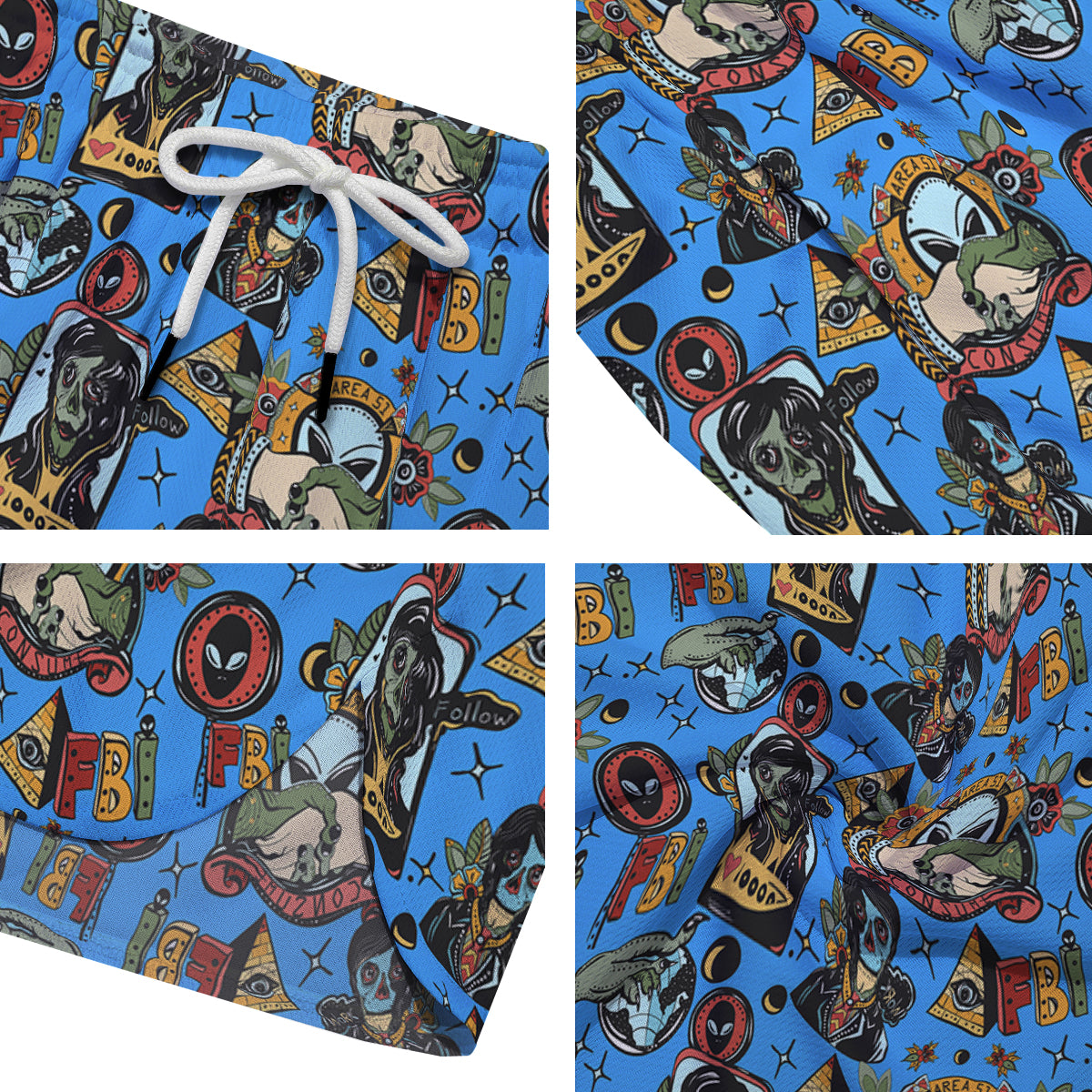 Space Alien Retro Tattoo Print Pattern Men's Running Shorts-grizzshop