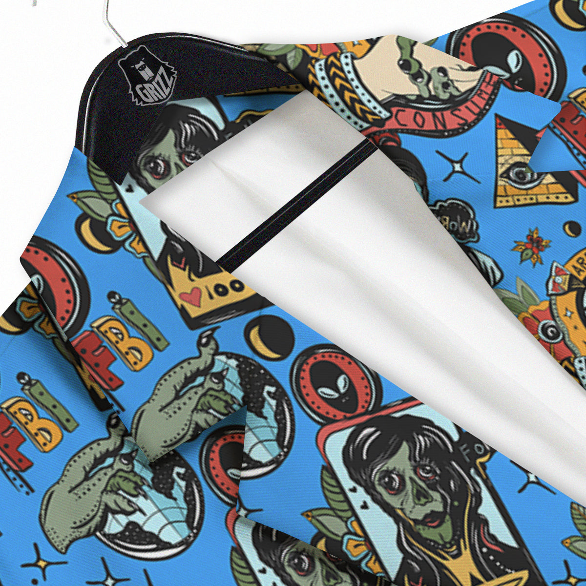Space Alien Retro Tattoo Print Pattern Men's Sport Coat-grizzshop