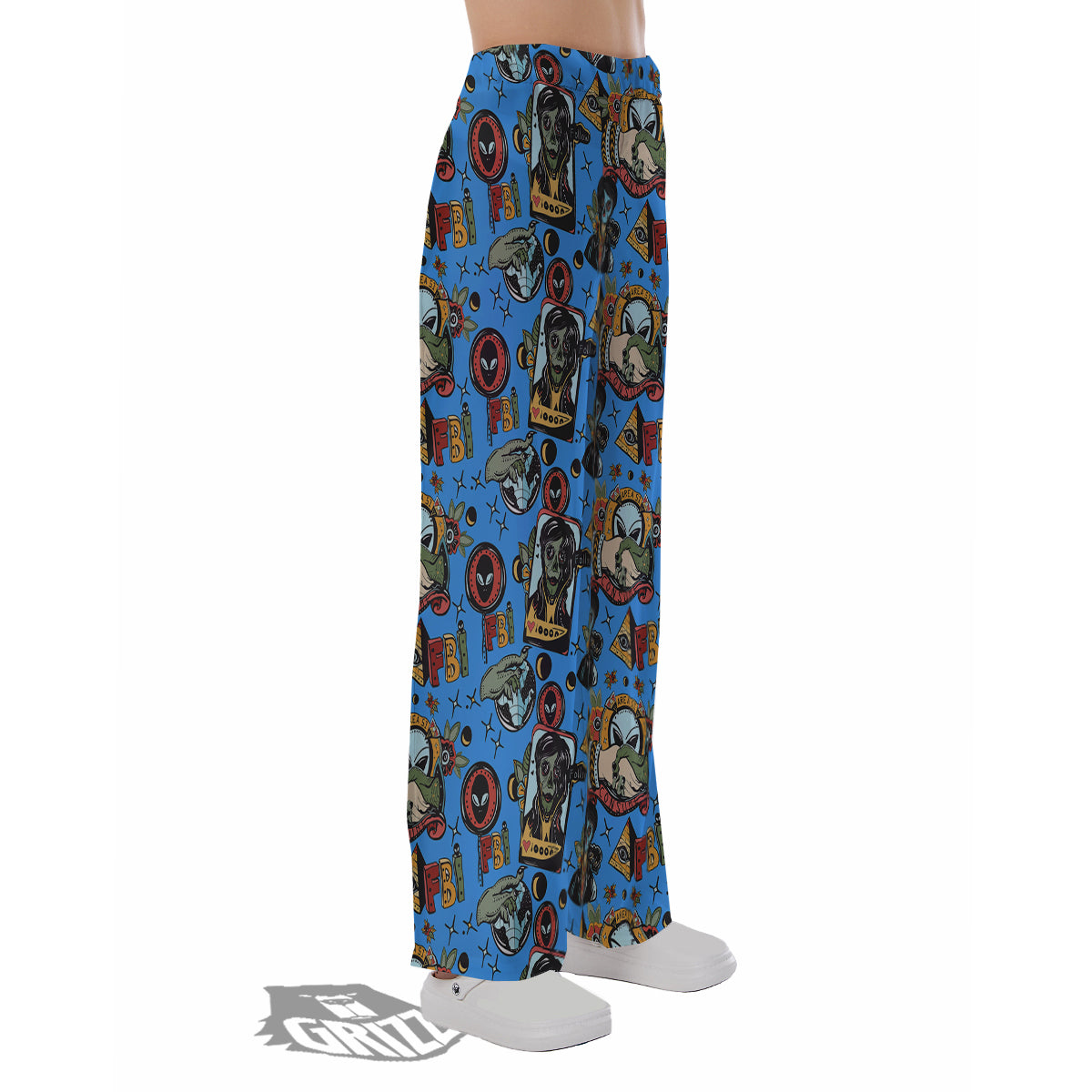 Space Alien Retro Tattoo Print Pattern Pajama Pants-grizzshop