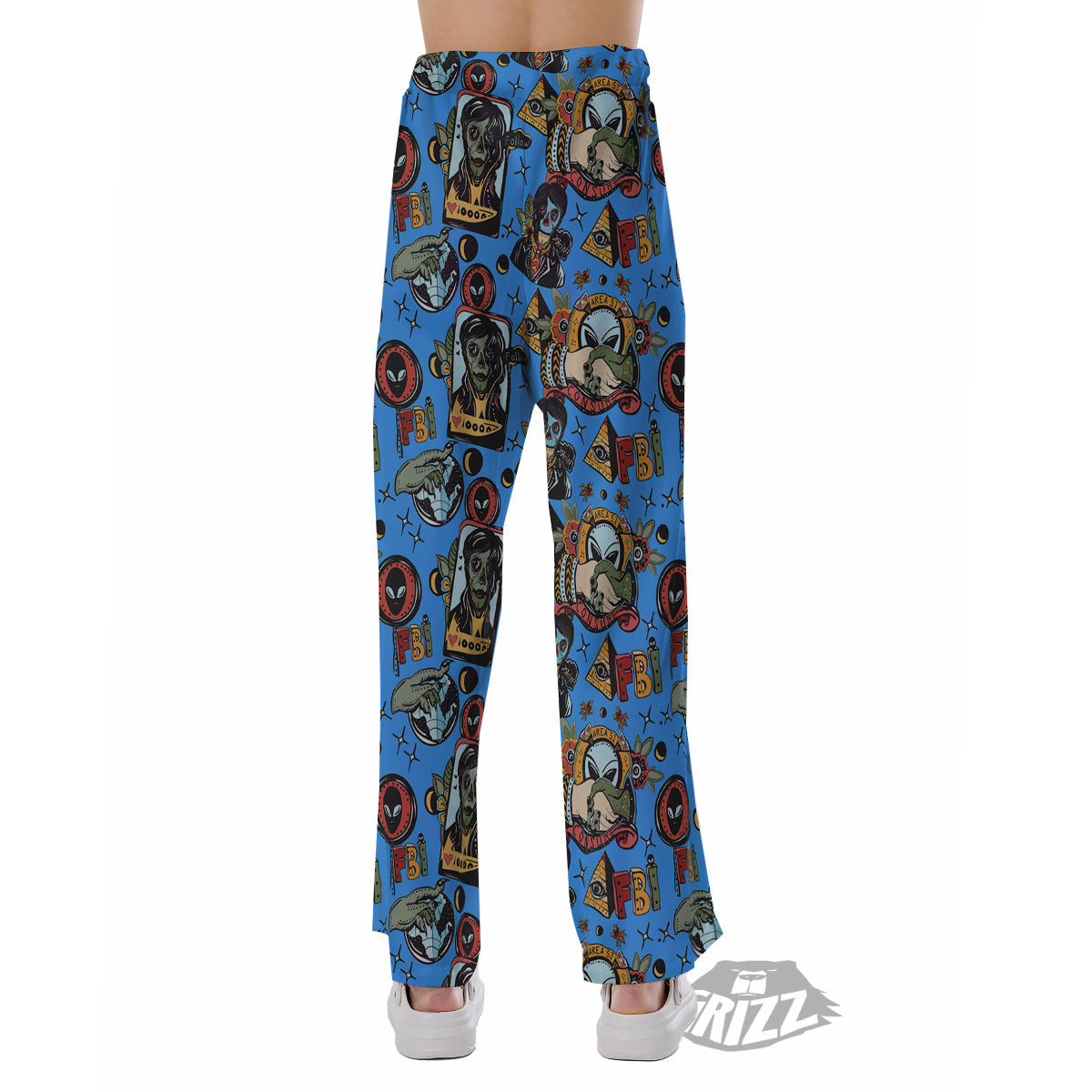 Space Alien Retro Tattoo Print Pattern Pajama Pants-grizzshop
