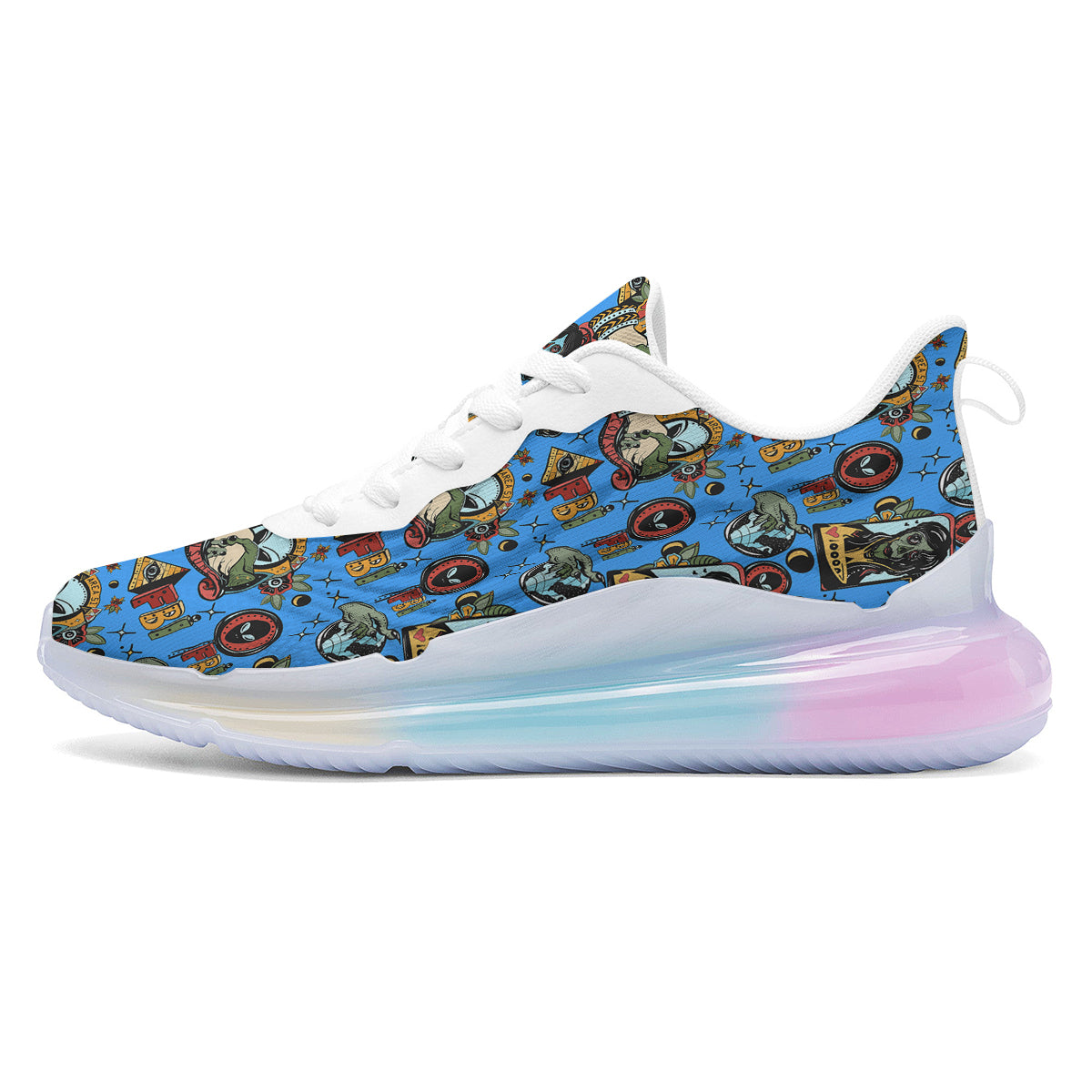 Space Alien Retro Tattoo Print Pattern Running Sneakers-grizzshop