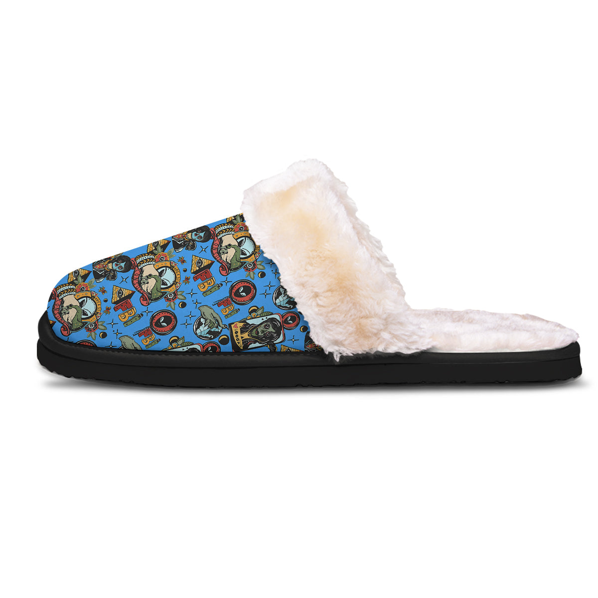 Space Alien Retro Tattoo Print Pattern Slippers-grizzshop
