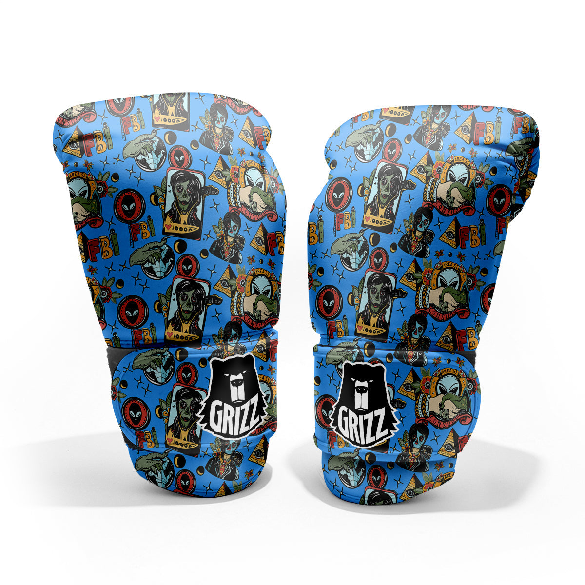 Space Alien Retro Tattoo Print Pattern Pro Boxing Glove