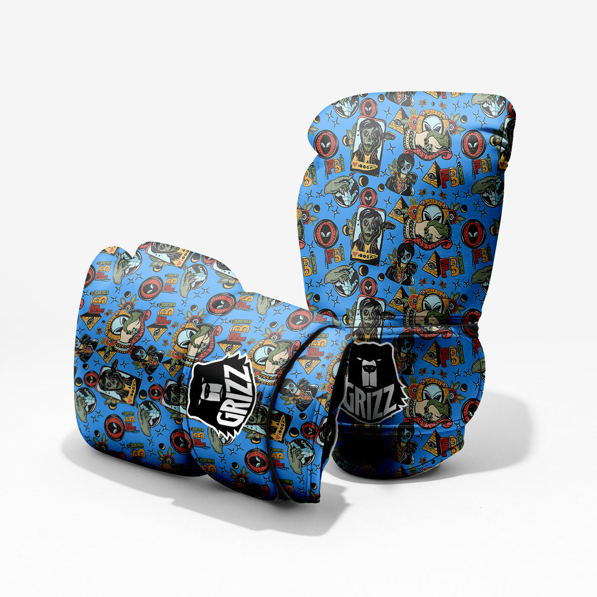 Space Alien Retro Tattoo Print Pattern Pro Boxing Glove