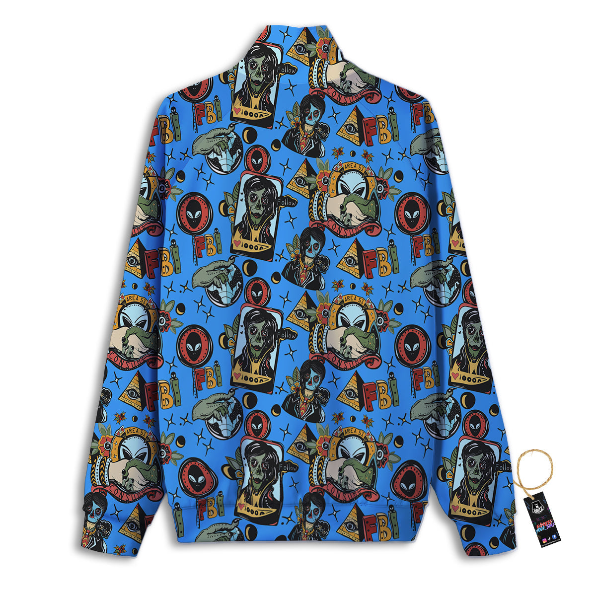 Space Alien Retro Tattoo Print Pattern Track Jacket-grizzshop