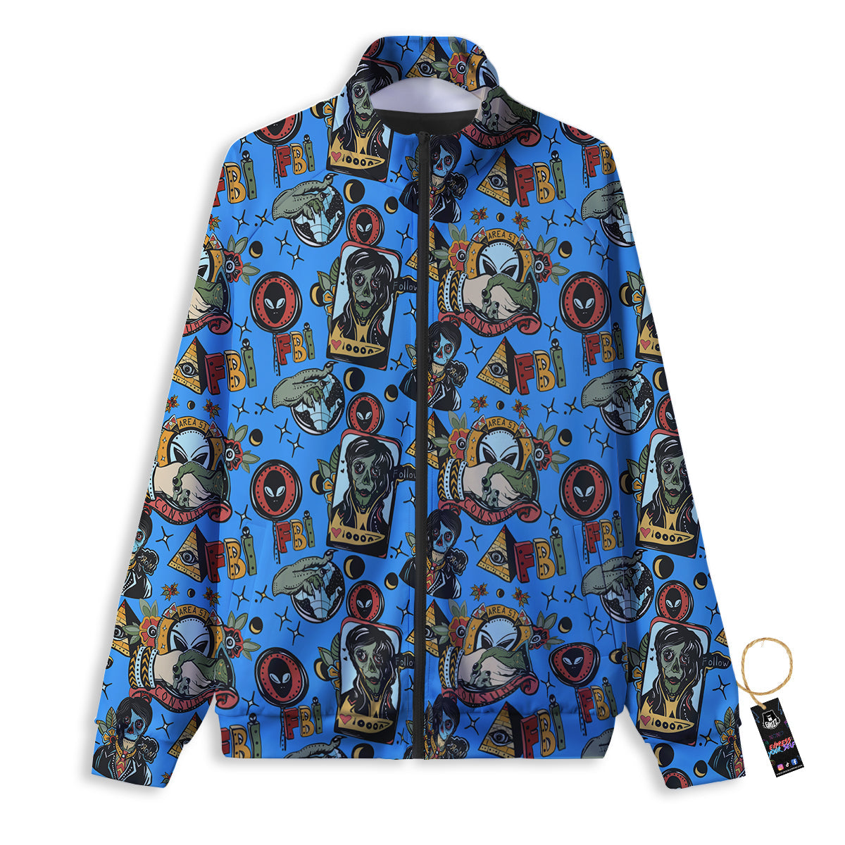 Space Alien Retro Tattoo Print Pattern Track Jacket-grizzshop