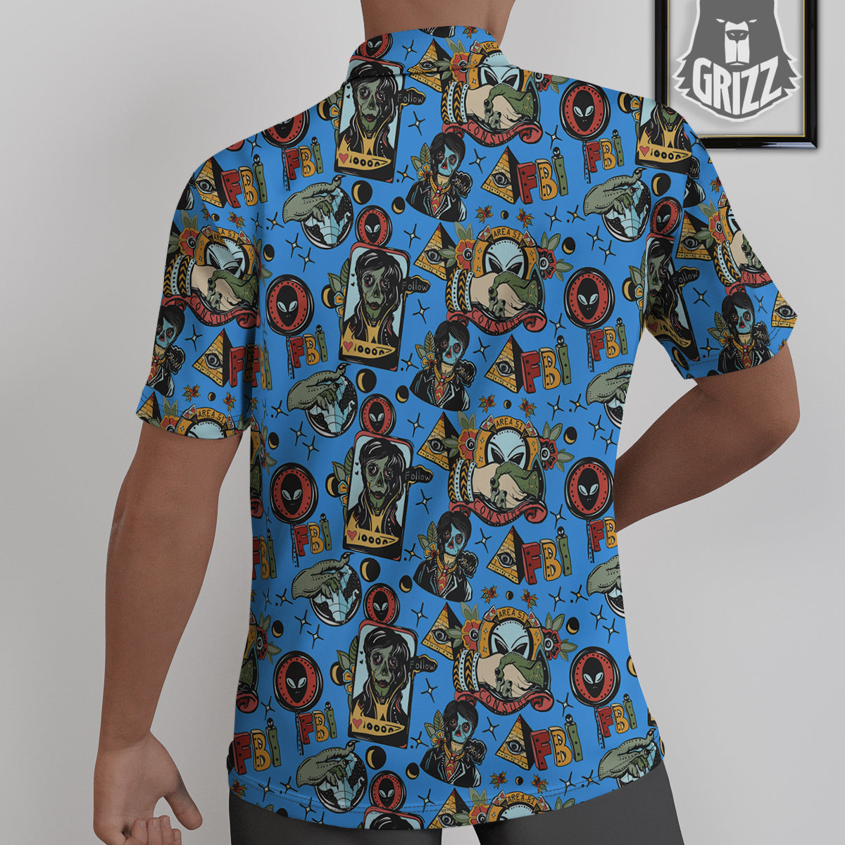 Space Alien Retro Tattoo Print Pattern Untucked Shirts-grizzshop