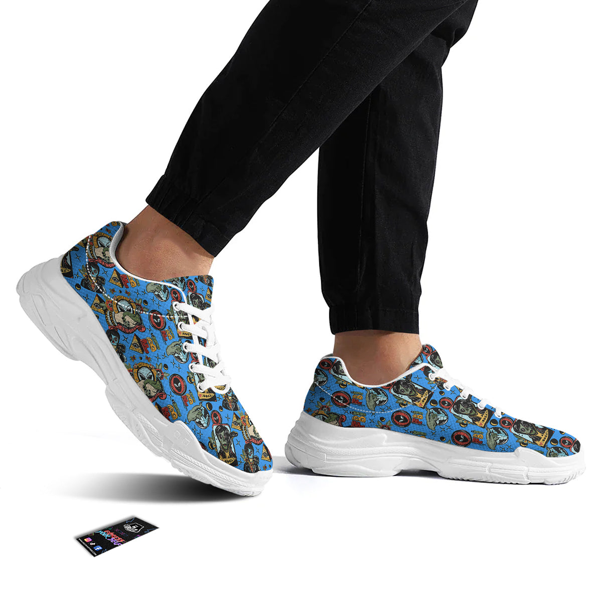 Space Alien Retro Tattoo Print Pattern White Chunky Shoes-grizzshop