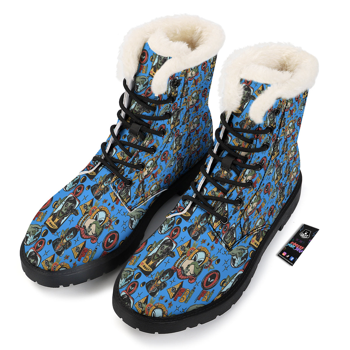 Space Alien Retro Tattoo Print Pattern Winter Boots-grizzshop