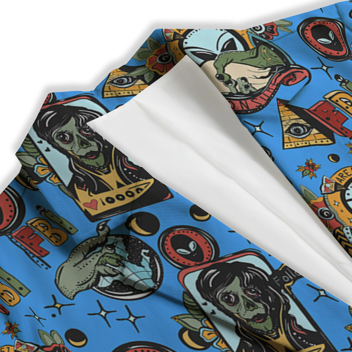 Space Alien Retro Tattoo Print Pattern Women's Blazer-grizzshop