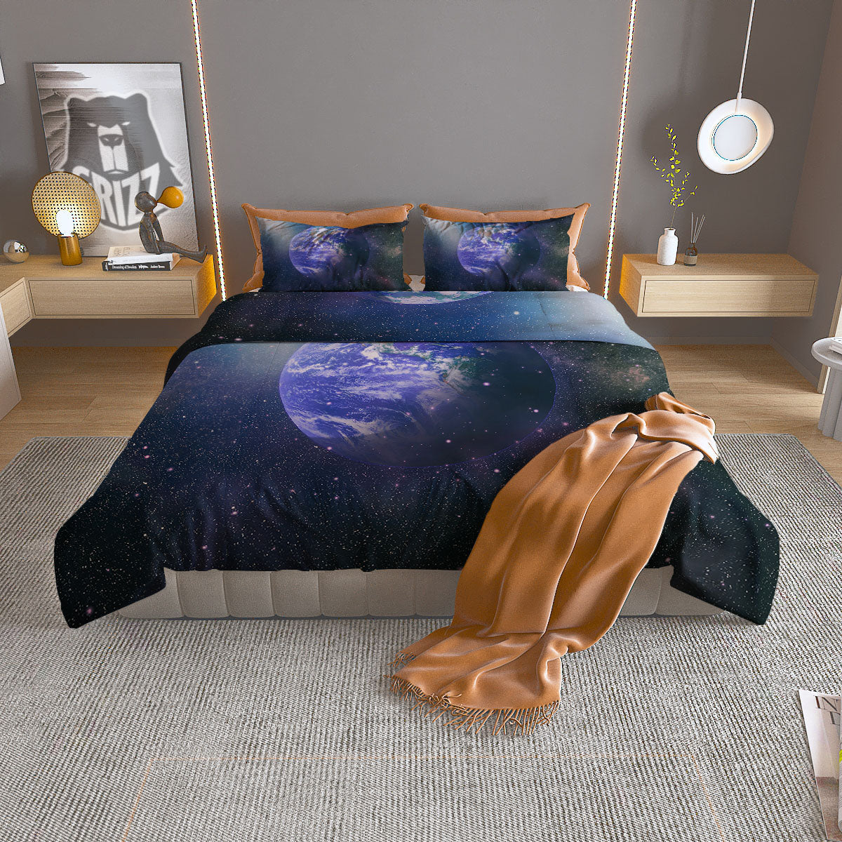 Space And Earth Print Duvet Cover Bedding Set