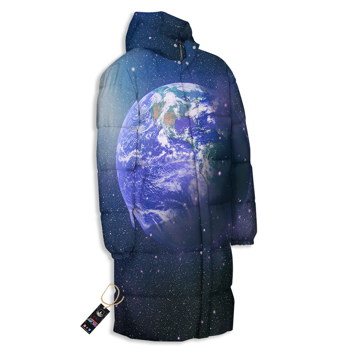 Space And Earth Print Long Down Jacket-grizzshop