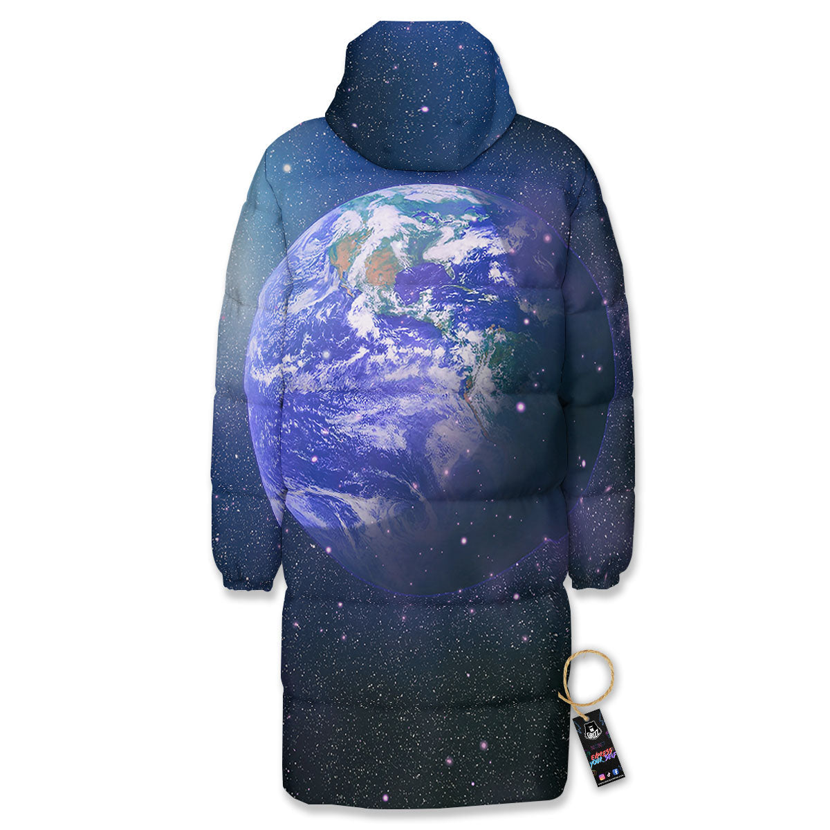 Space And Earth Print Long Down Jacket-grizzshop
