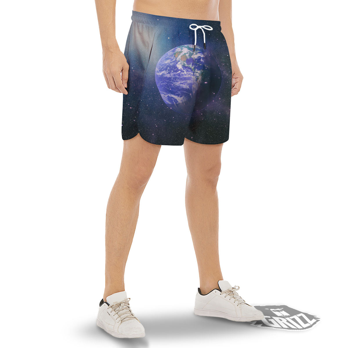 Space And Earth Print Men's Gym Shorts-grizzshop