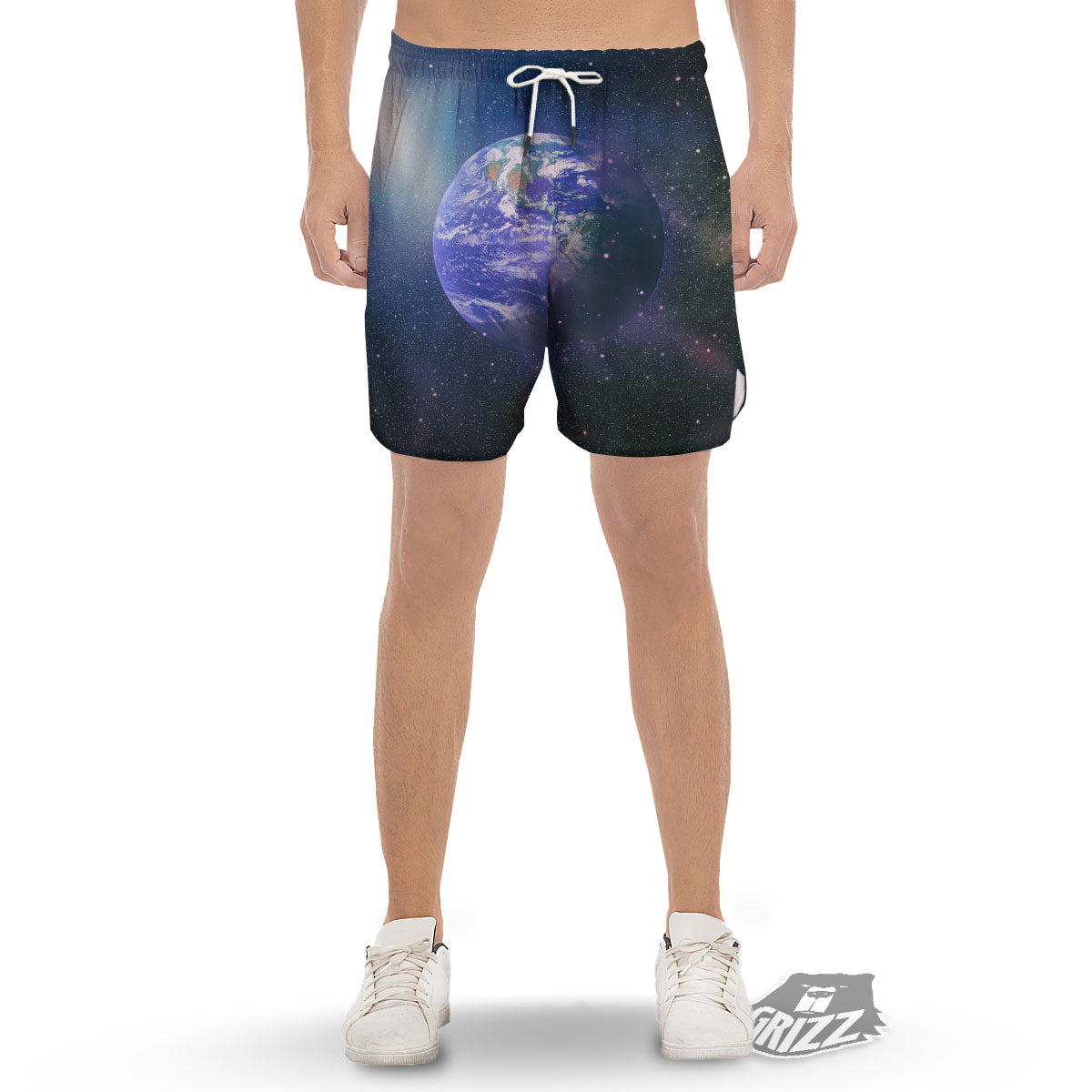 Space And Earth Print Men's Gym Shorts-grizzshop