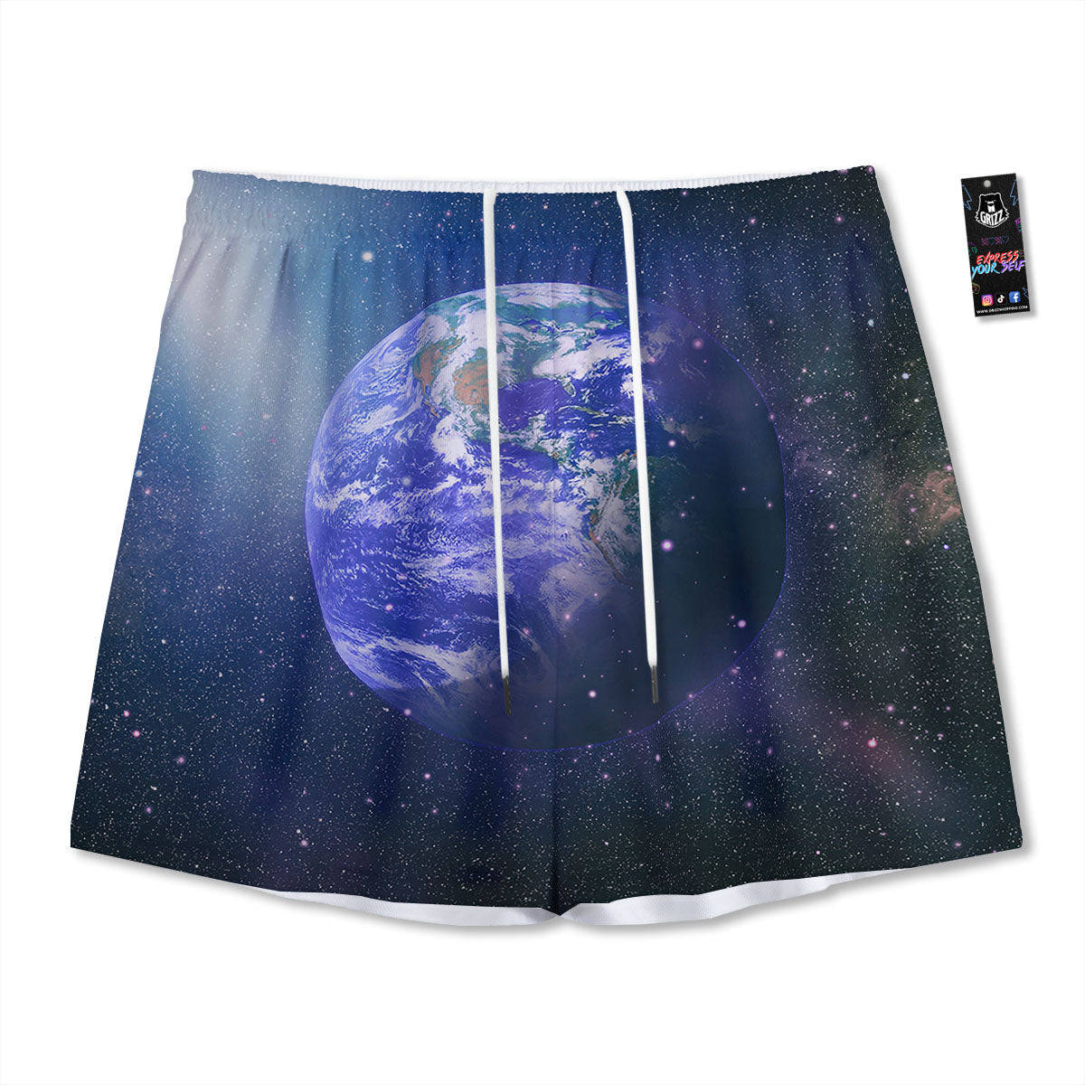 Space And Earth Print Mesh Shorts