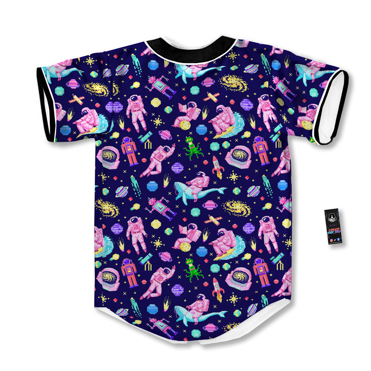 Space Astronaut 8 Bit Print Pattern Baseball Jersey-grizzshop
