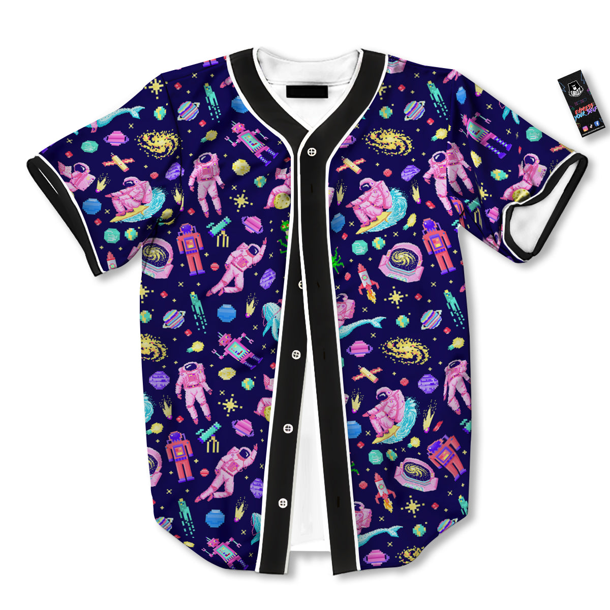 Space Astronaut 8 Bit Print Pattern Baseball Jersey-grizzshop