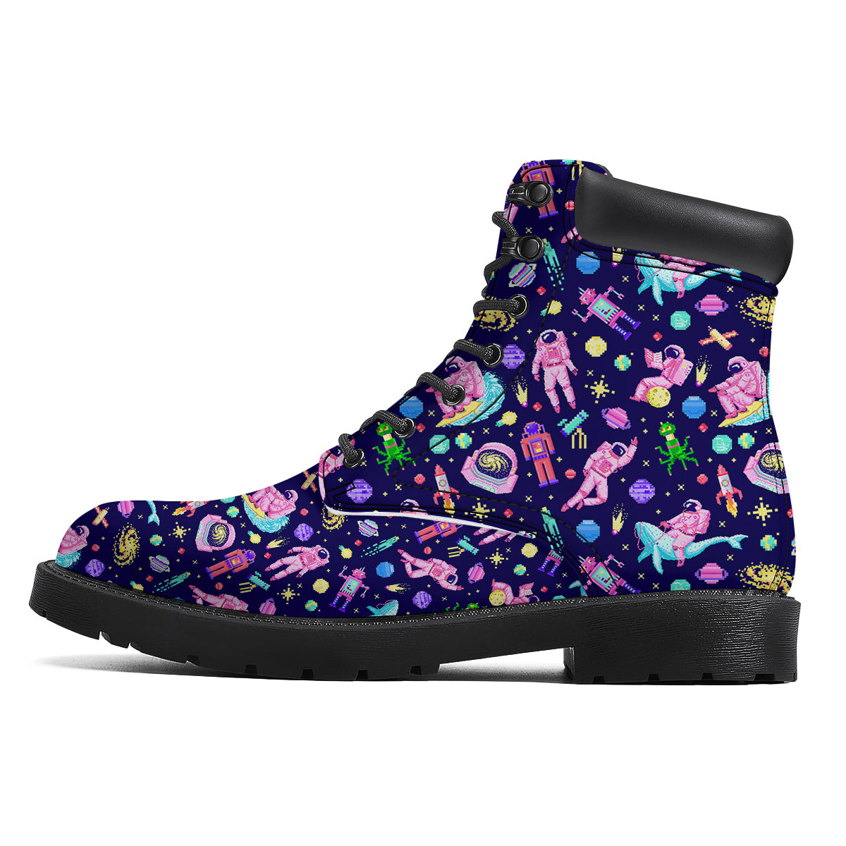 Space Astronaut 8 Bit Print Pattern Boots-grizzshop