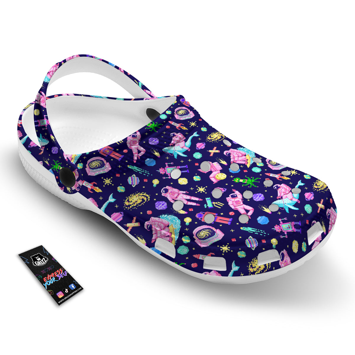 Space Astronaut 8 Bit Print Pattern Clog-grizzshop