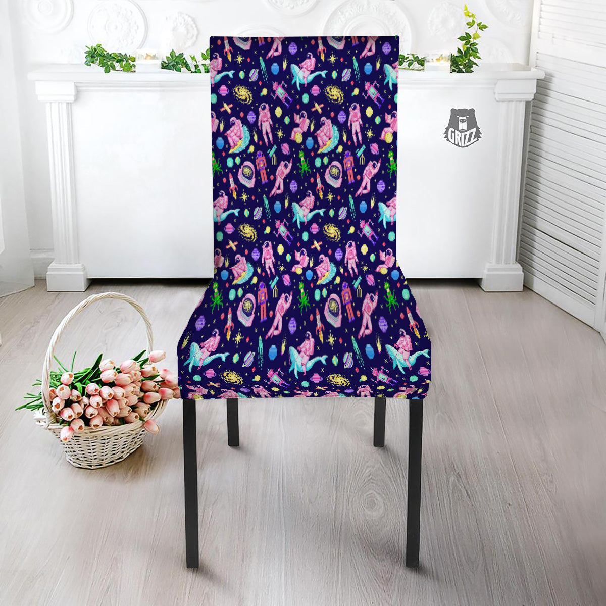 Space Astronaut 8 Bit Print Pattern Dining Chair Slipcover-grizzshop