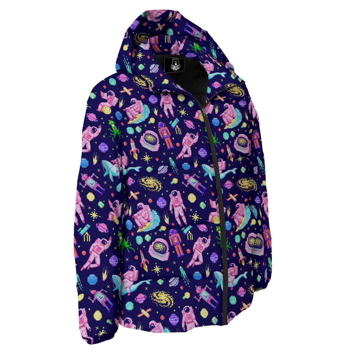 Space Astronaut 8 Bit Print Pattern Down Jacket-grizzshop