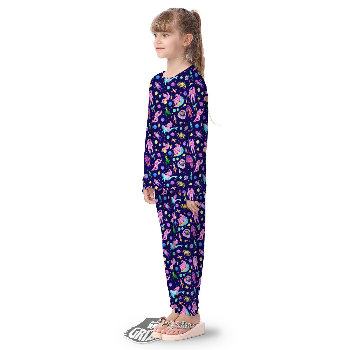 Space Astronaut 8 Bit Print Pattern Kid's Pajamas-grizzshop