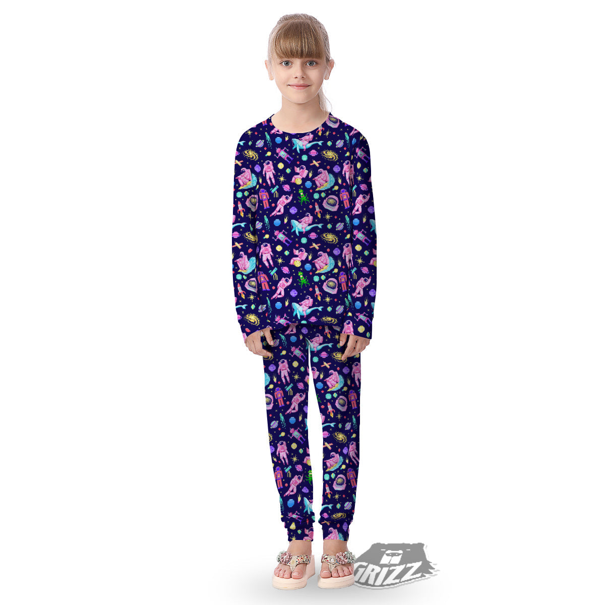 Space Astronaut 8 Bit Print Pattern Kid's Pajamas-grizzshop