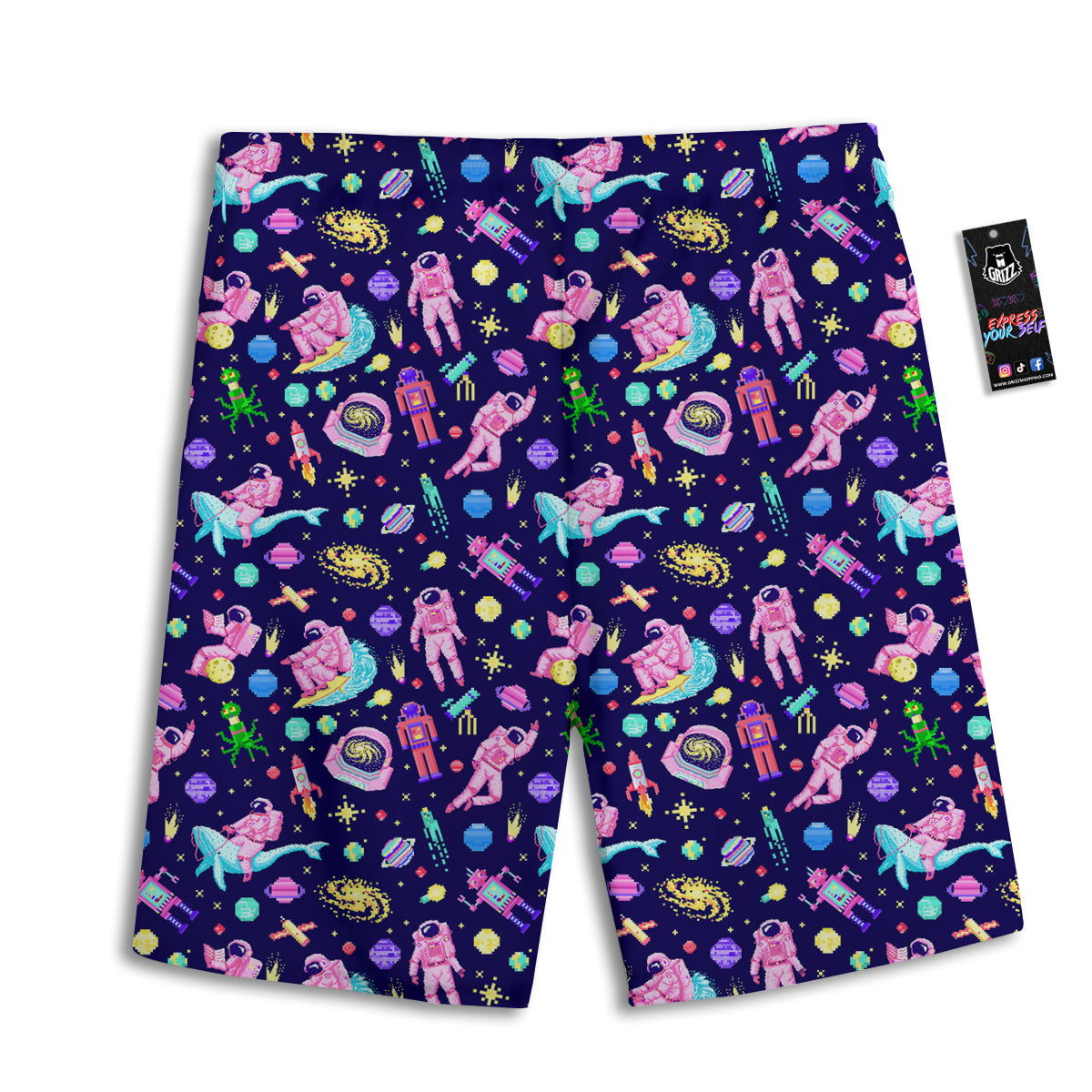 Space Astronaut 8 Bit Print Pattern Men's Athletic Shorts