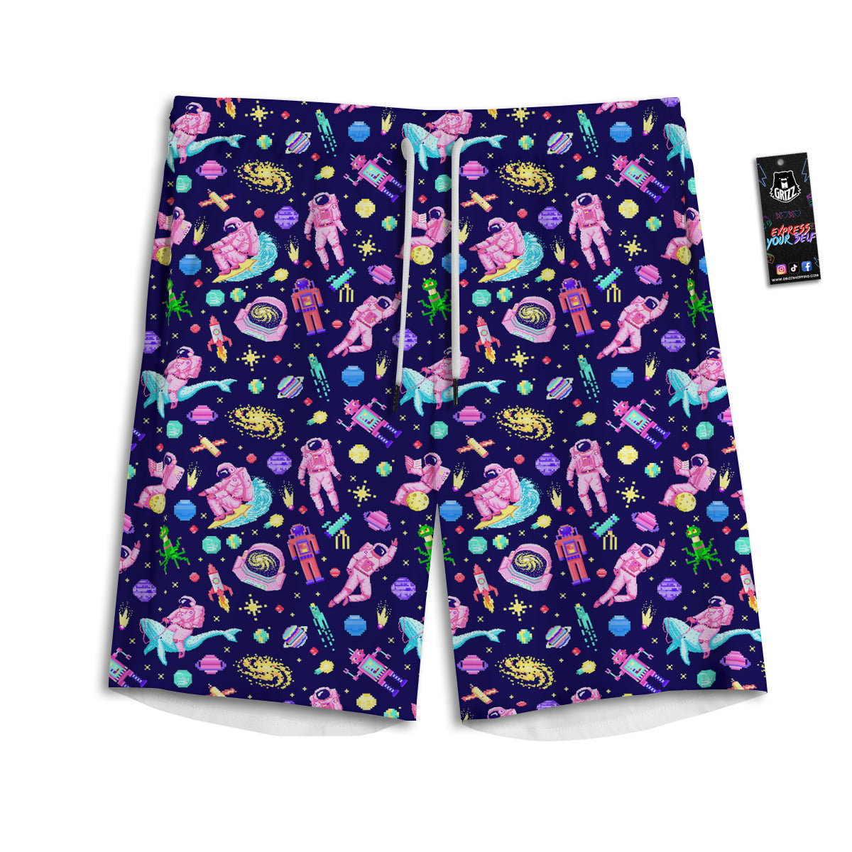 Space Astronaut 8 Bit Print Pattern Men's Athletic Shorts