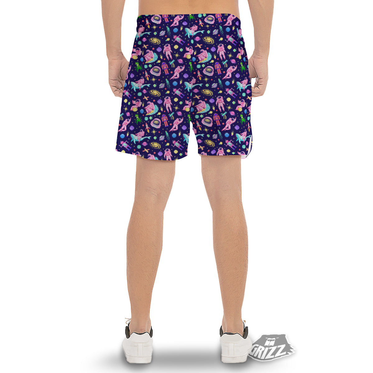 Space Astronaut 8 Bit Print Pattern Men's Gym Shorts-grizzshop