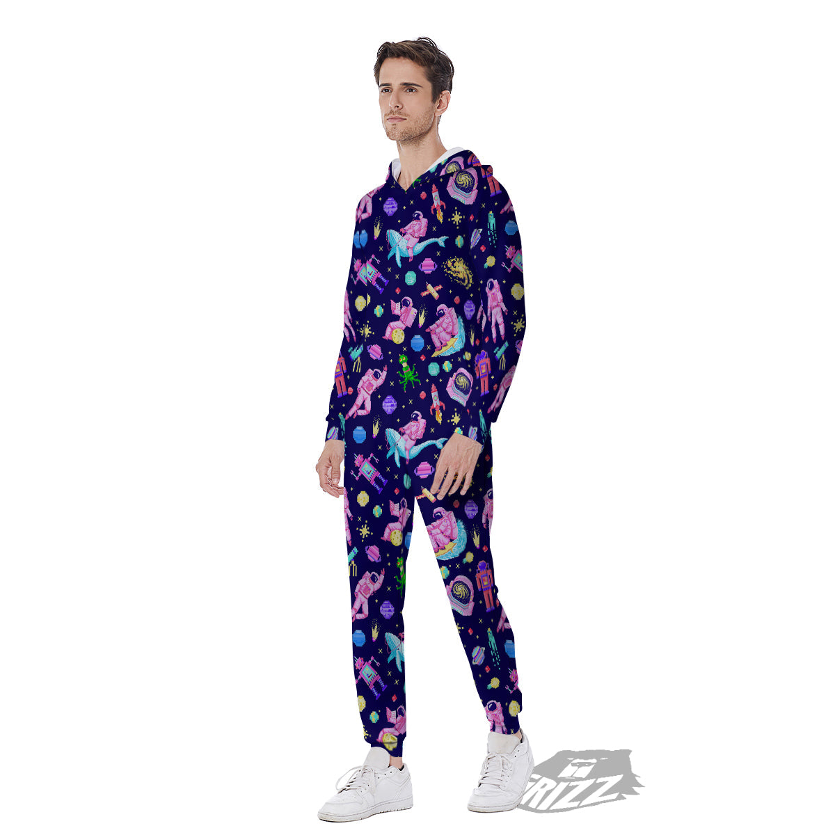 Space Astronaut 8 Bit Print Pattern Men's Jumpsuit-grizzshop