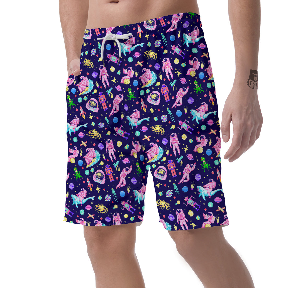 Space Astronaut 8 Bit Print Pattern Men's Shorts-grizzshop