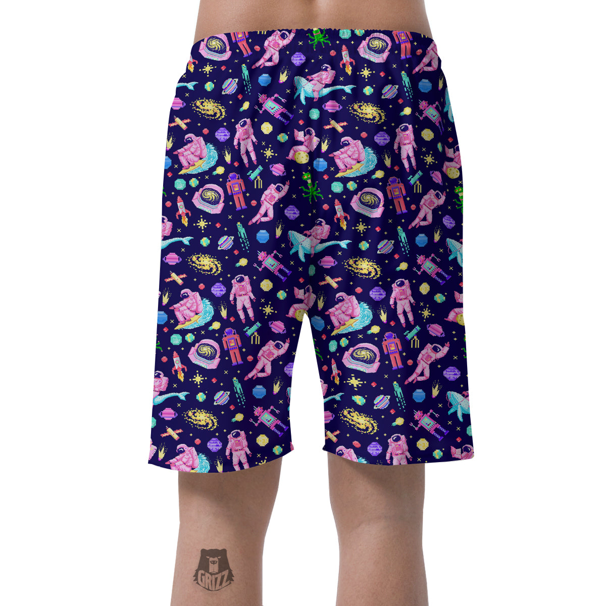 Space Astronaut 8 Bit Print Pattern Men's Shorts-grizzshop