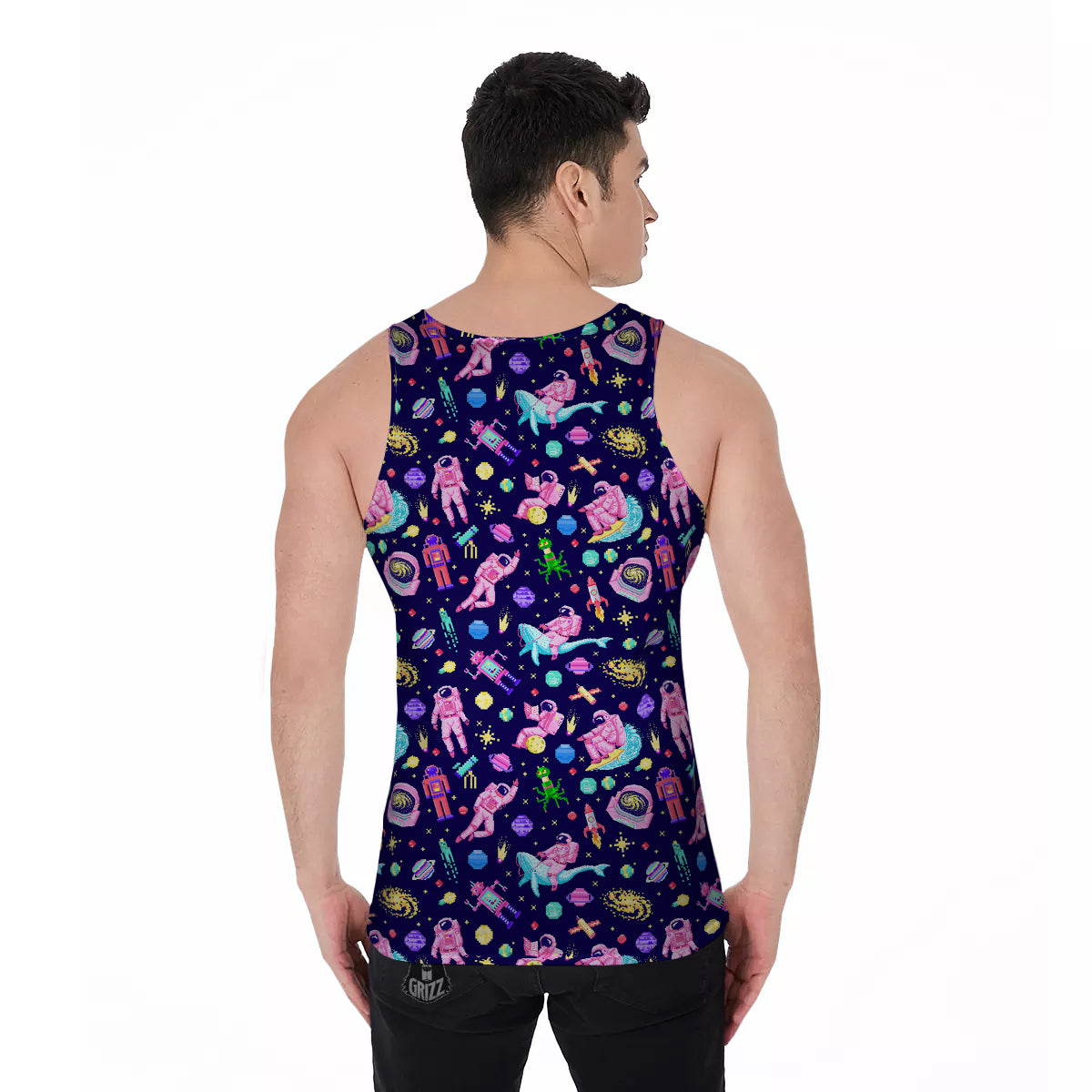 Space Astronaut 8 Bit Print Pattern Men's Tank Top-grizzshop