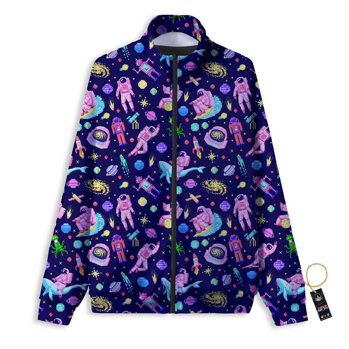 Space Astronaut 8 Bit Print Pattern Track Jacket-grizzshop