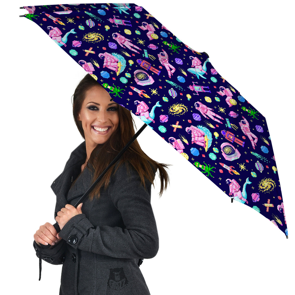 Space Astronaut 8 Bit Print Pattern Umbrella-grizzshop