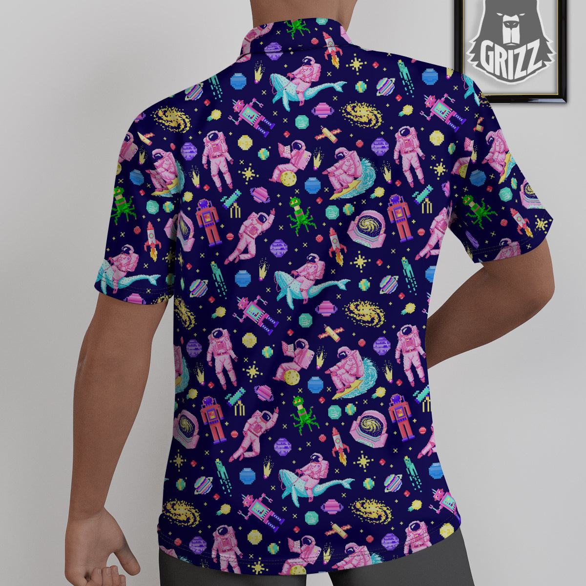 Space Astronaut 8 Bit Print Pattern Untucked Shirts-grizzshop