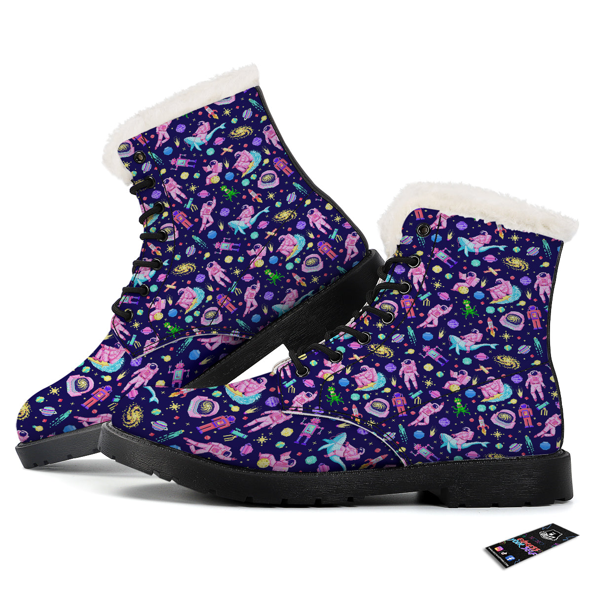 Space Astronaut 8 Bit Print Pattern Winter Boots-grizzshop