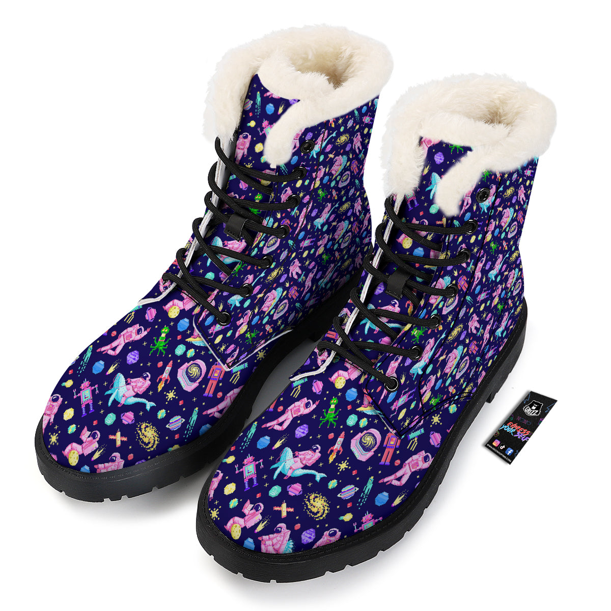 Space Astronaut 8 Bit Print Pattern Winter Boots-grizzshop