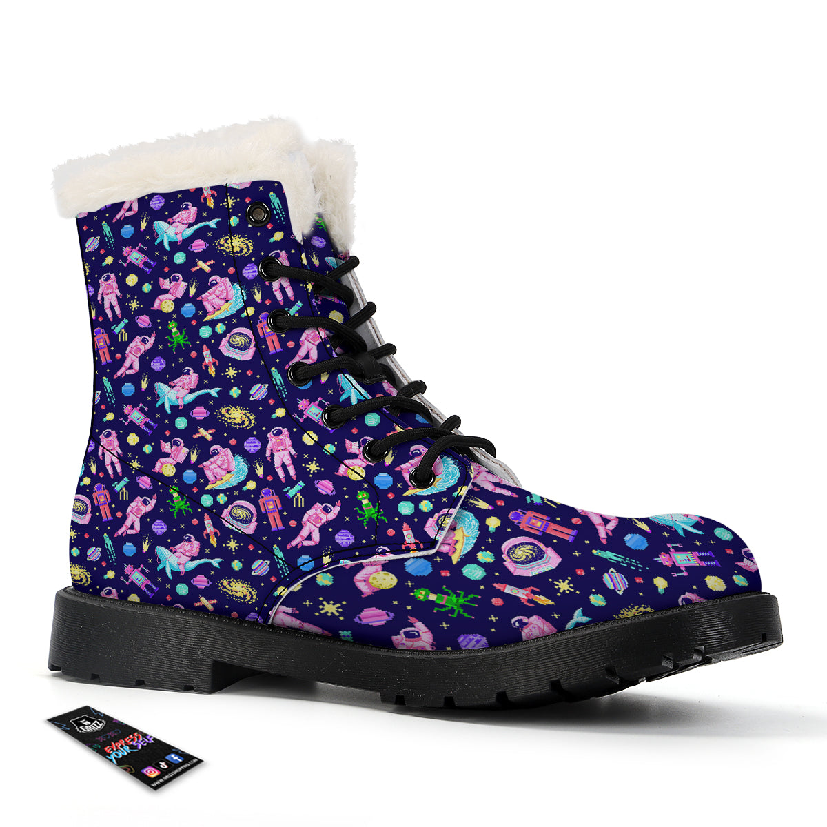 Space Astronaut 8 Bit Print Pattern Winter Boots-grizzshop