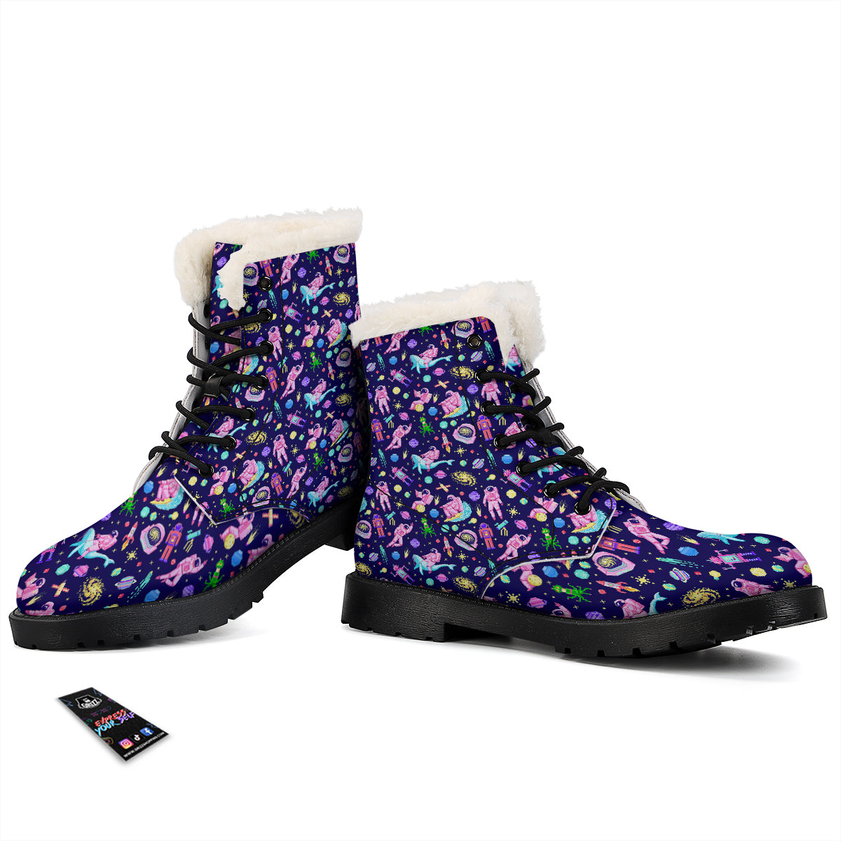 Space Astronaut 8 Bit Print Pattern Winter Boots-grizzshop