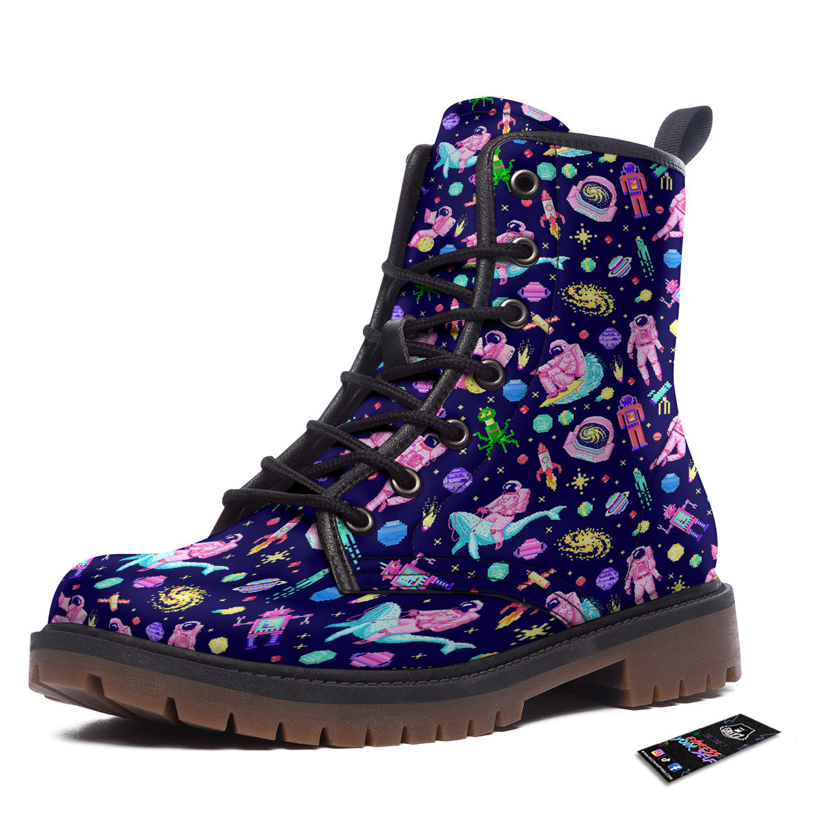 Space Astronaut 8 Bit Print Pattern Work Boots-grizzshop