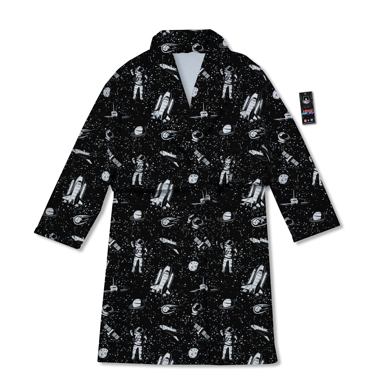 Space Astronaut Black Print Pattern Bathrobe-grizzshop