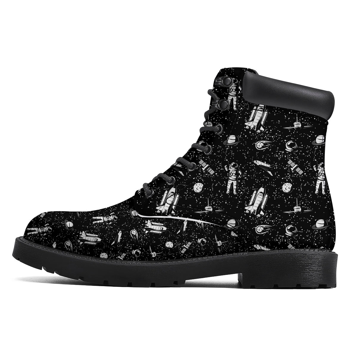 Space Astronaut Black Print Pattern Boots-grizzshop