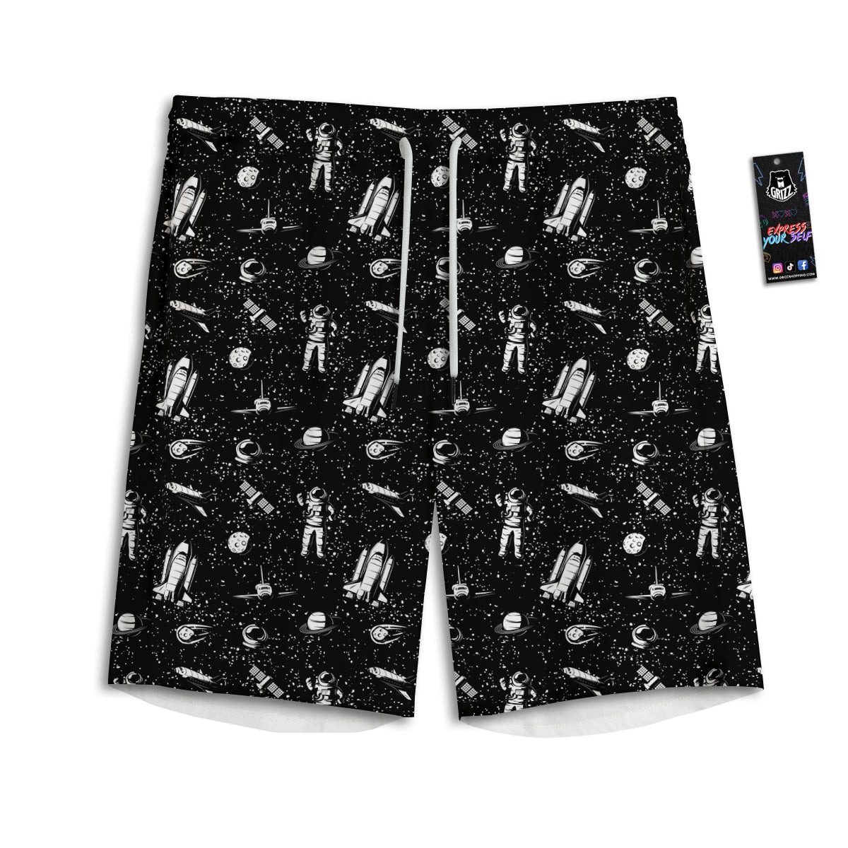 Space Astronaut Black Print Pattern Men's Athletic Shorts